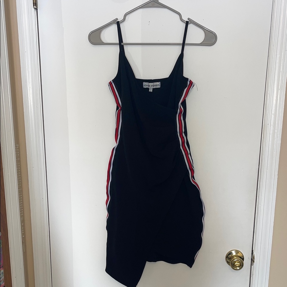 Black Slit Dress with Red and White Stripes